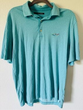 Greg Norman Collection Aqua Patterned Golf Polo Size Large